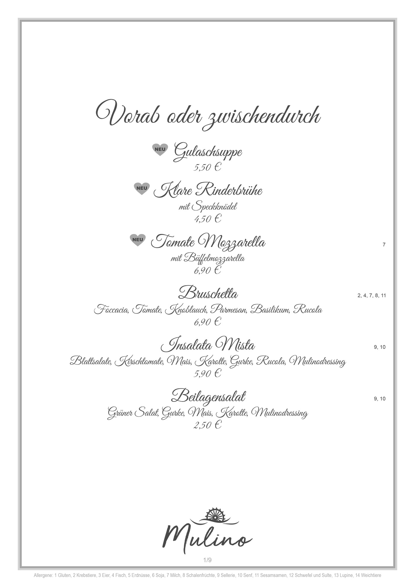 Mulino Speisekarte S1