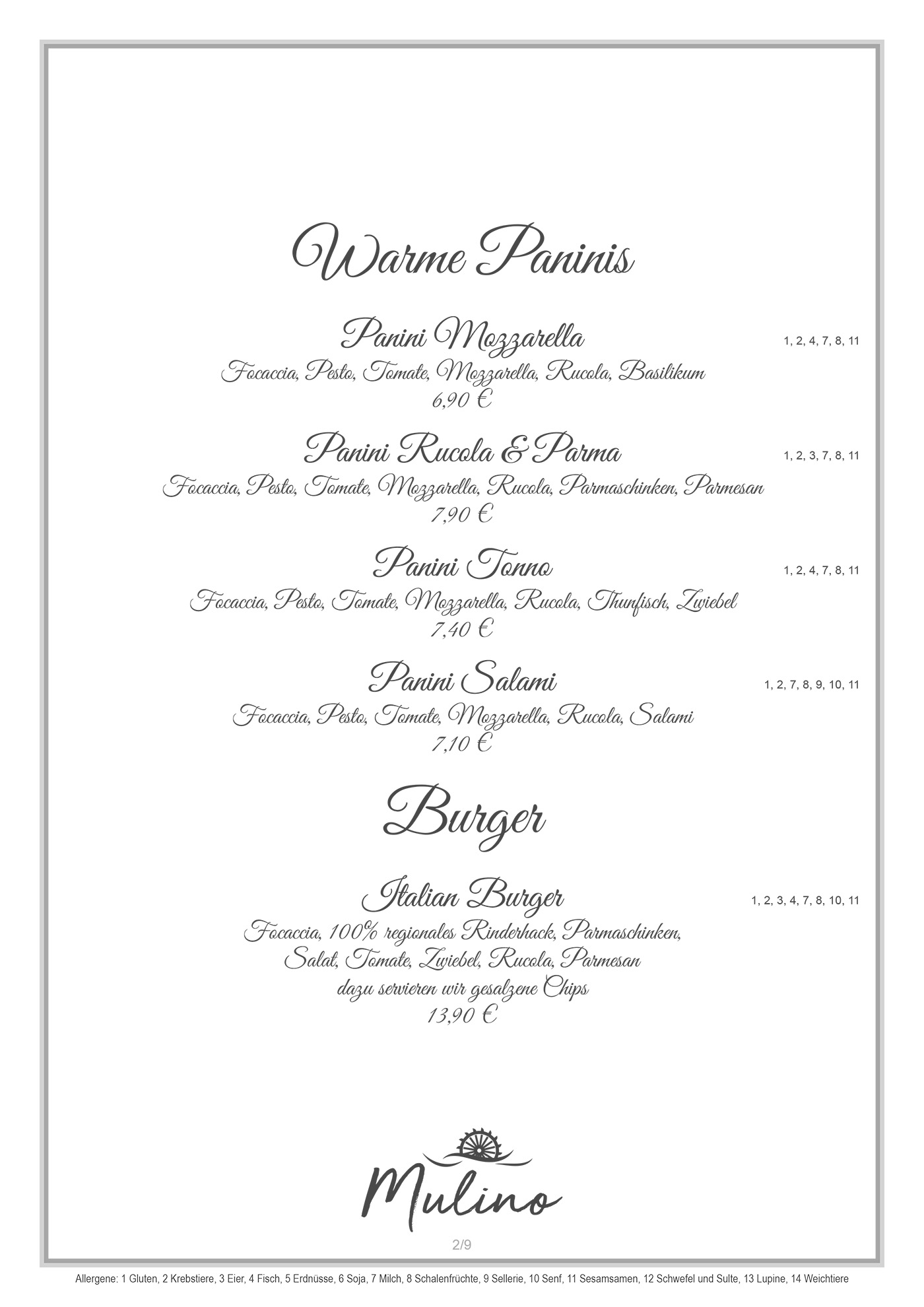 Mulino Speisekarte S2