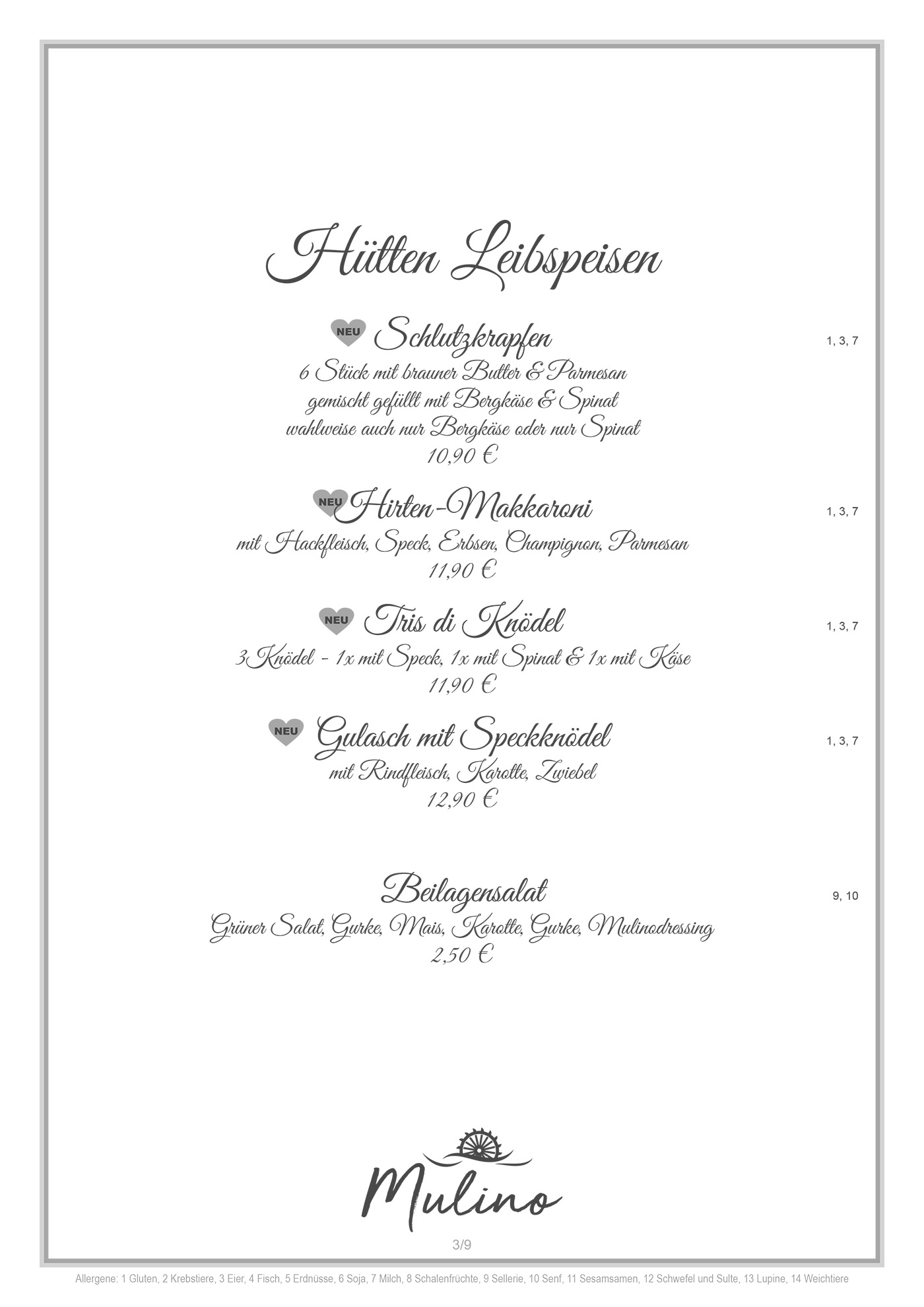 Mulino Speisekarte S3