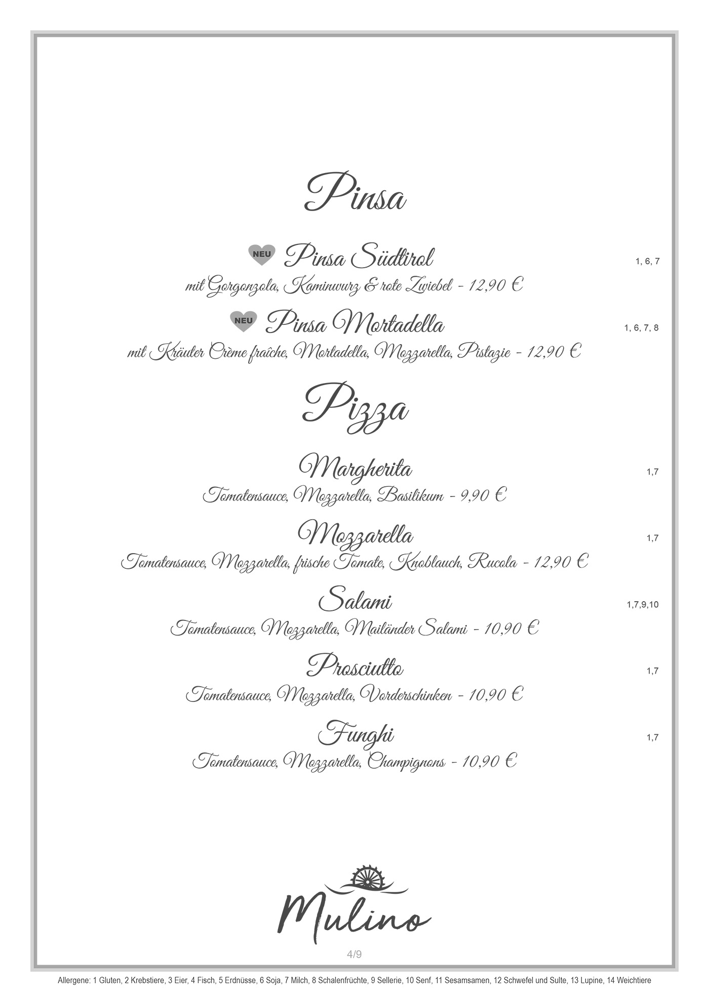 Mulino Speisekarte S4