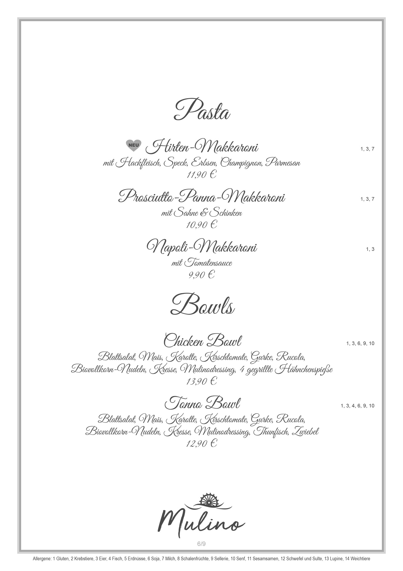 Mulino Speisekarte S6